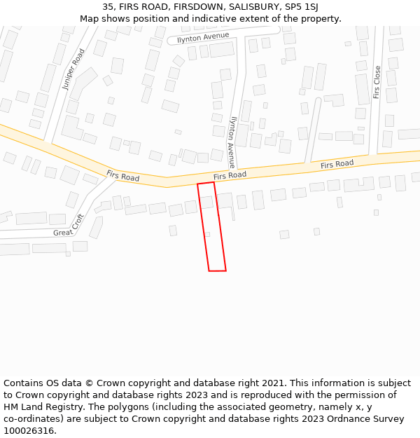 35, FIRS ROAD, FIRSDOWN, SALISBURY, SP5 1SJ: Location map and indicative extent of plot