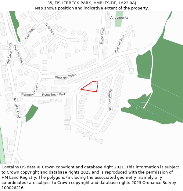 35, FISHERBECK PARK, AMBLESIDE, LA22 0AJ: Location map and indicative extent of plot