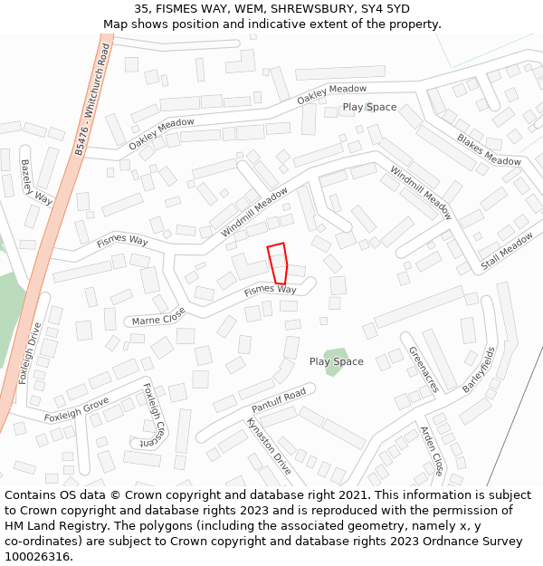 35, FISMES WAY, WEM, SHREWSBURY, SY4 5YD: Location map and indicative extent of plot