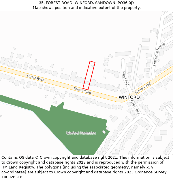 35, FOREST ROAD, WINFORD, SANDOWN, PO36 0JY: Location map and indicative extent of plot