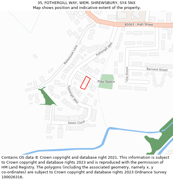 35, FOTHERGILL WAY, WEM, SHREWSBURY, SY4 5NX: Location map and indicative extent of plot