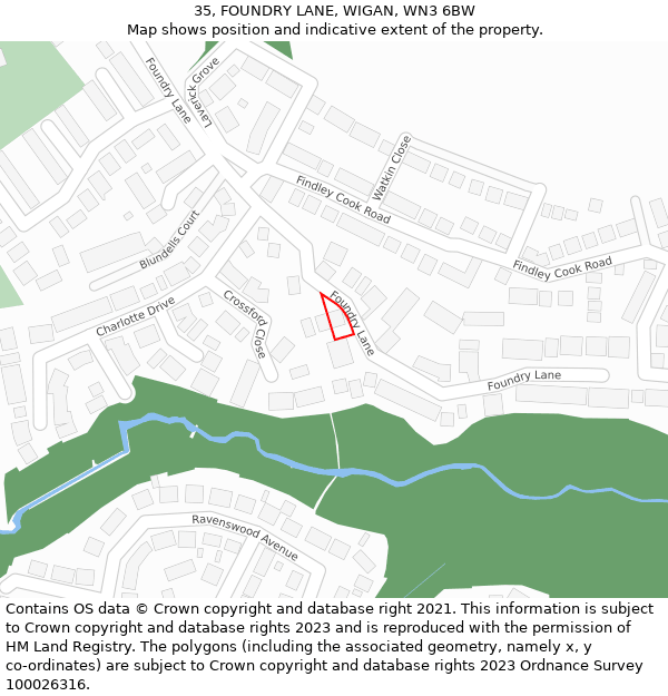 35, FOUNDRY LANE, WIGAN, WN3 6BW: Location map and indicative extent of plot