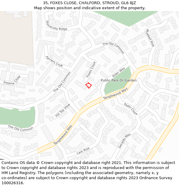 35, FOXES CLOSE, CHALFORD, STROUD, GL6 8JZ: Location map and indicative extent of plot