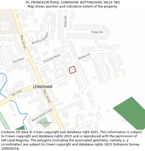 35, FRANCKLIN ROAD, LOWDHAM, NOTTINGHAM, NG14 7BG: Location map and indicative extent of plot