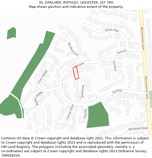 35, GARLAND, ROTHLEY, LEICESTER, LE7 7RG: Location map and indicative extent of plot