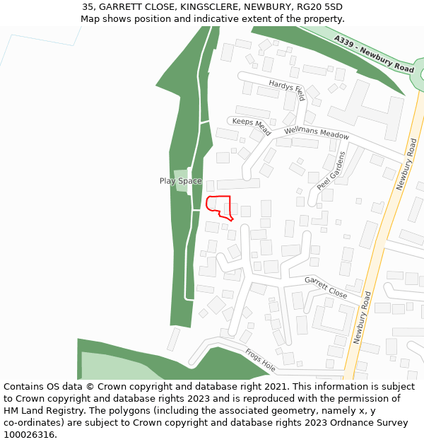 35, GARRETT CLOSE, KINGSCLERE, NEWBURY, RG20 5SD: Location map and indicative extent of plot