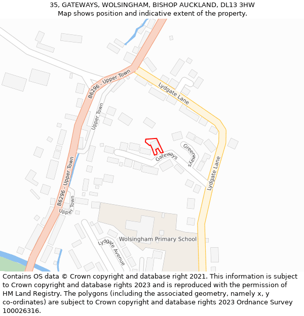 35, GATEWAYS, WOLSINGHAM, BISHOP AUCKLAND, DL13 3HW: Location map and indicative extent of plot