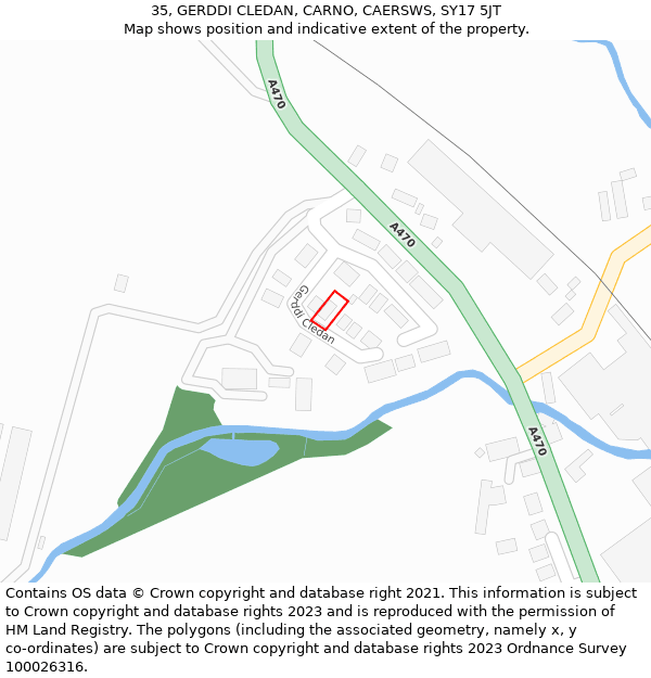 35, GERDDI CLEDAN, CARNO, CAERSWS, SY17 5JT: Location map and indicative extent of plot