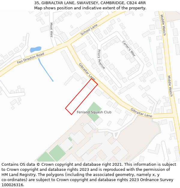 35, GIBRALTAR LANE, SWAVESEY, CAMBRIDGE, CB24 4RR: Location map and indicative extent of plot