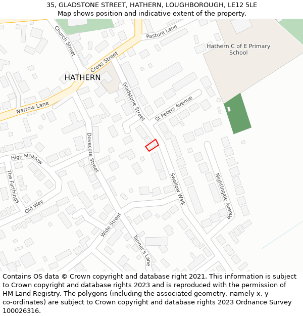 35, GLADSTONE STREET, HATHERN, LOUGHBOROUGH, LE12 5LE: Location map and indicative extent of plot