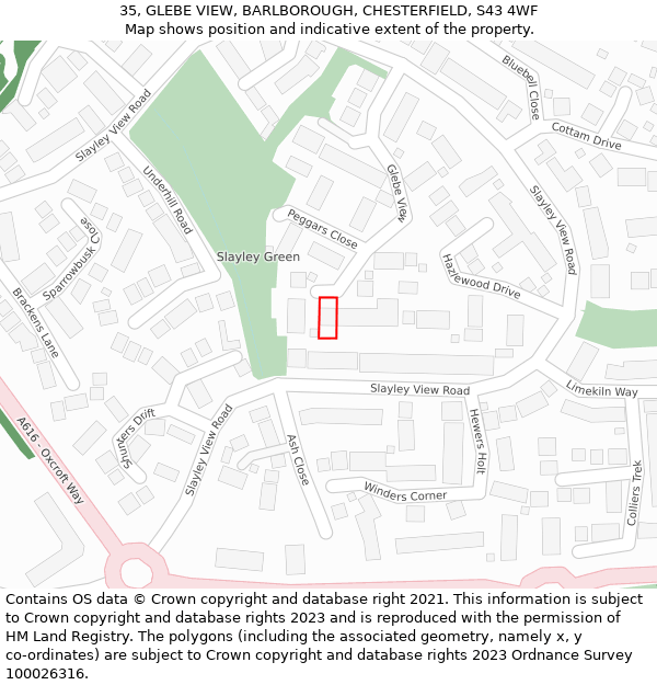 35, GLEBE VIEW, BARLBOROUGH, CHESTERFIELD, S43 4WF: Location map and indicative extent of plot