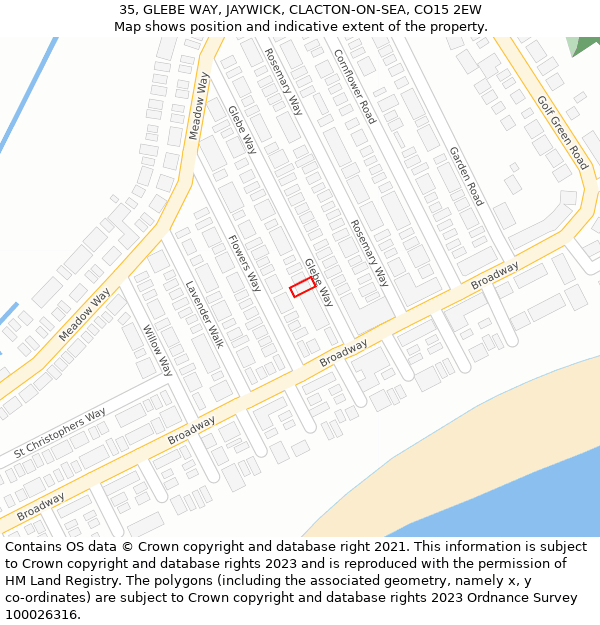 35, GLEBE WAY, JAYWICK, CLACTON-ON-SEA, CO15 2EW: Location map and indicative extent of plot