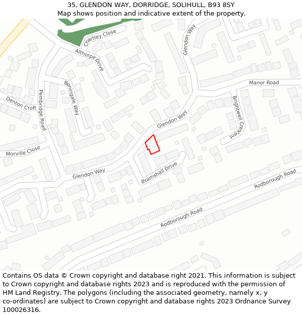 35, GLENDON WAY, DORRIDGE, SOLIHULL, B93 8SY: Location map and indicative extent of plot