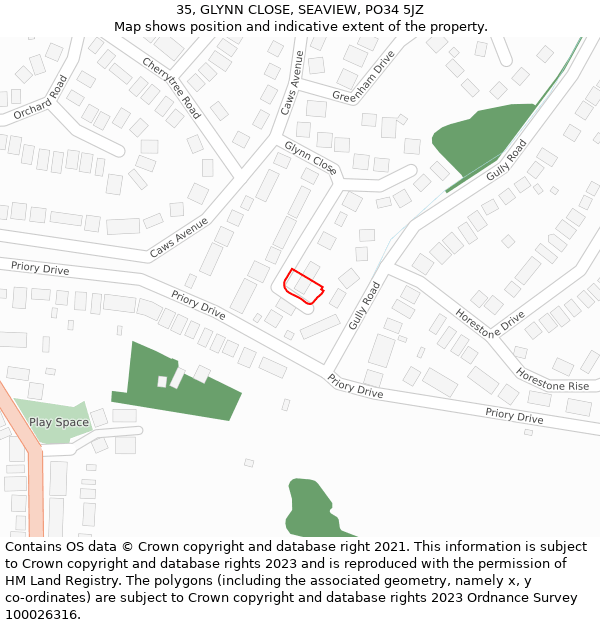35, GLYNN CLOSE, SEAVIEW, PO34 5JZ: Location map and indicative extent of plot