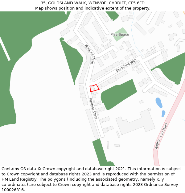 35, GOLDSLAND WALK, WENVOE, CARDIFF, CF5 6FD: Location map and indicative extent of plot