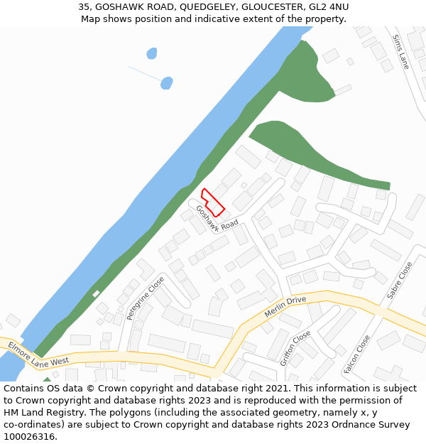 35, GOSHAWK ROAD, QUEDGELEY, GLOUCESTER, GL2 4NU: Location map and indicative extent of plot