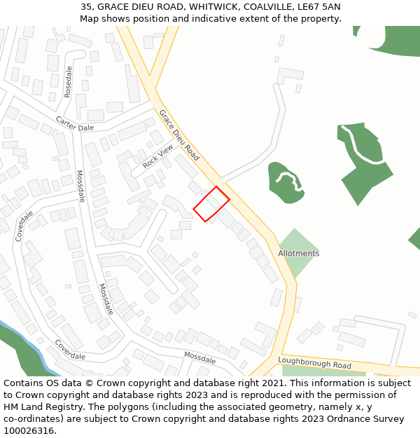 35, GRACE DIEU ROAD, WHITWICK, COALVILLE, LE67 5AN: Location map and indicative extent of plot
