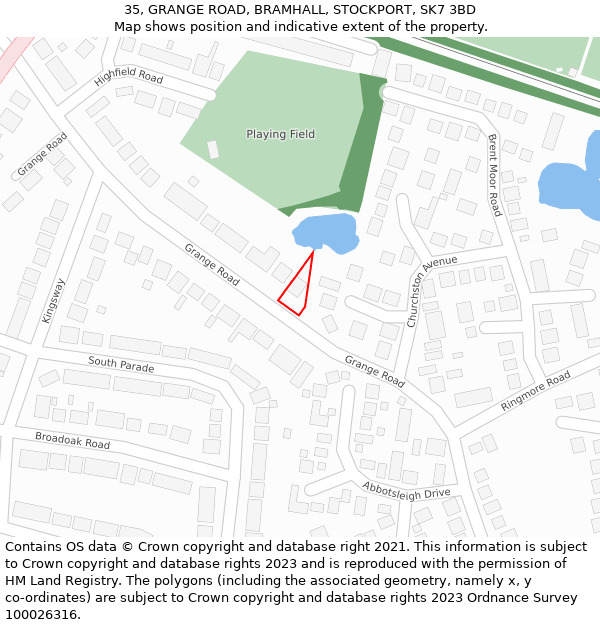 35, GRANGE ROAD, BRAMHALL, STOCKPORT, SK7 3BD: Location map and indicative extent of plot