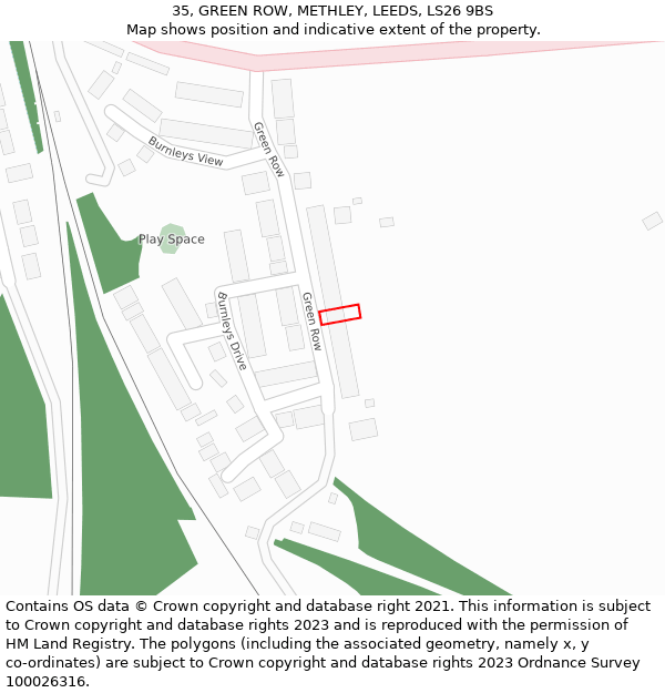 35, GREEN ROW, METHLEY, LEEDS, LS26 9BS: Location map and indicative extent of plot