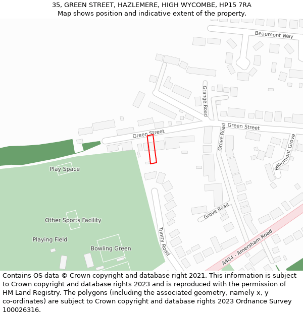 35, GREEN STREET, HAZLEMERE, HIGH WYCOMBE, HP15 7RA: Location map and indicative extent of plot
