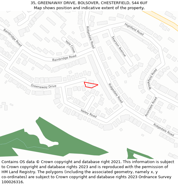 35, GREENAWAY DRIVE, BOLSOVER, CHESTERFIELD, S44 6UF: Location map and indicative extent of plot