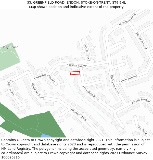 35, GREENFIELD ROAD, ENDON, STOKE-ON-TRENT, ST9 9HL: Location map and indicative extent of plot