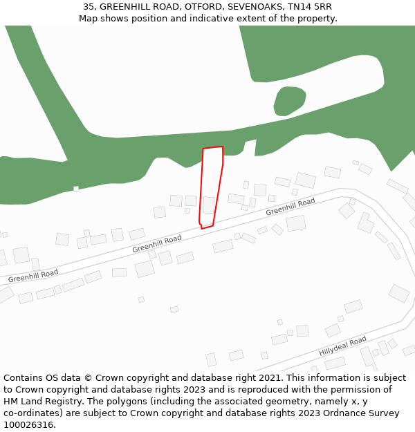 35, GREENHILL ROAD, OTFORD, SEVENOAKS, TN14 5RR: Location map and indicative extent of plot