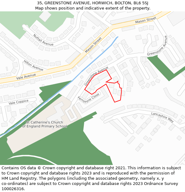 35, GREENSTONE AVENUE, HORWICH, BOLTON, BL6 5SJ: Location map and indicative extent of plot