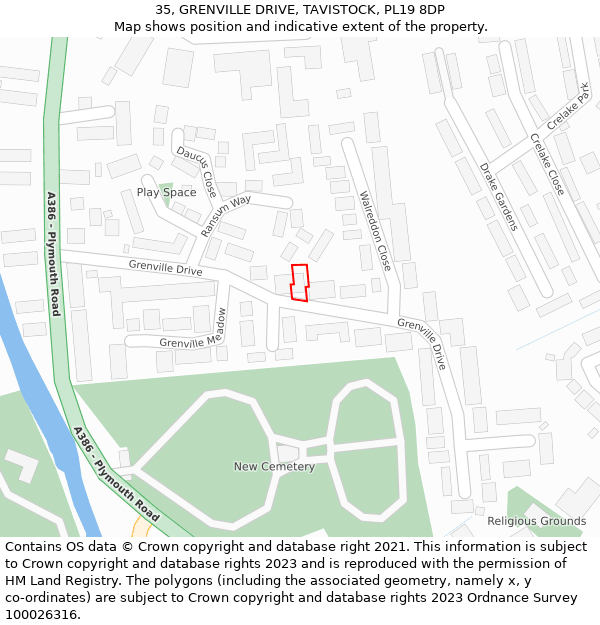 35, GRENVILLE DRIVE, TAVISTOCK, PL19 8DP: Location map and indicative extent of plot