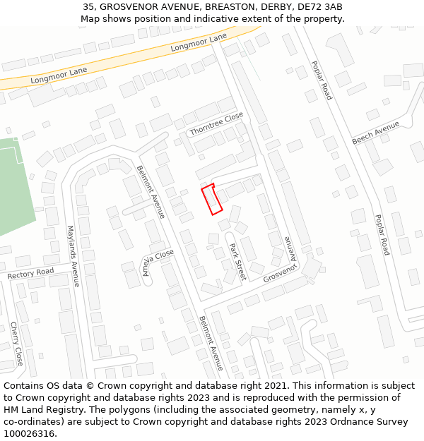 35, GROSVENOR AVENUE, BREASTON, DERBY, DE72 3AB: Location map and indicative extent of plot