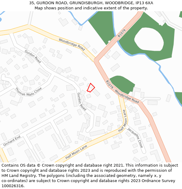 35, GURDON ROAD, GRUNDISBURGH, WOODBRIDGE, IP13 6XA: Location map and indicative extent of plot