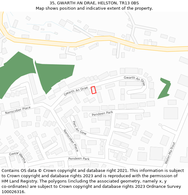 35, GWARTH AN DRAE, HELSTON, TR13 0BS: Location map and indicative extent of plot