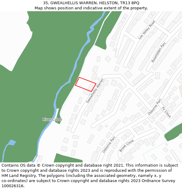 35, GWEALHELLIS WARREN, HELSTON, TR13 8PQ: Location map and indicative extent of plot