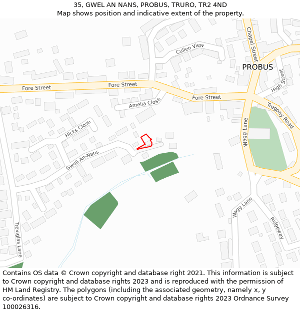 35, GWEL AN NANS, PROBUS, TRURO, TR2 4ND: Location map and indicative extent of plot