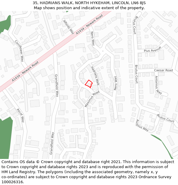 35, HADRIANS WALK, NORTH HYKEHAM, LINCOLN, LN6 8JS: Location map and indicative extent of plot