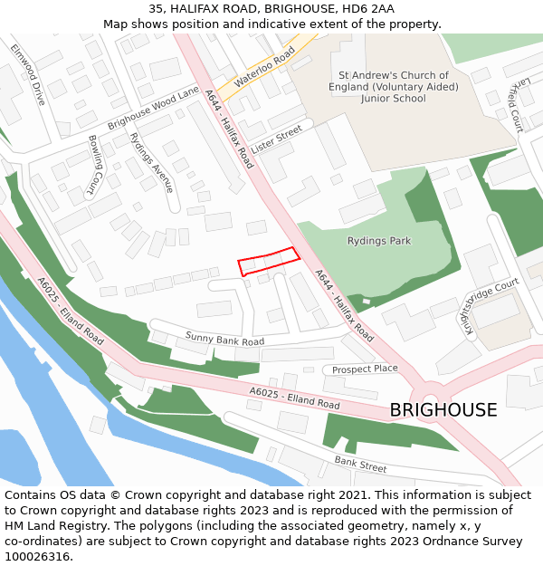 35, HALIFAX ROAD, BRIGHOUSE, HD6 2AA: Location map and indicative extent of plot