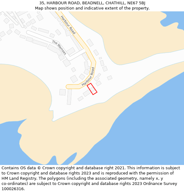 35, HARBOUR ROAD, BEADNELL, CHATHILL, NE67 5BJ: Location map and indicative extent of plot