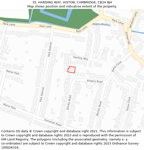 35, HARDING WAY, HISTON, CAMBRIDGE, CB24 9JH: Location map and indicative extent of plot