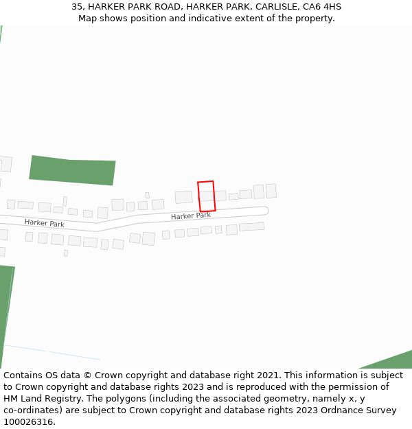 35, HARKER PARK ROAD, HARKER PARK, CARLISLE, CA6 4HS: Location map and indicative extent of plot