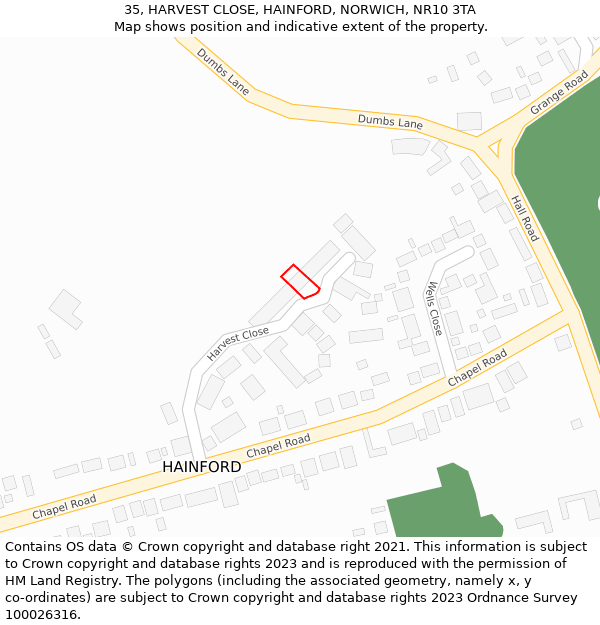 35, HARVEST CLOSE, HAINFORD, NORWICH, NR10 3TA: Location map and indicative extent of plot