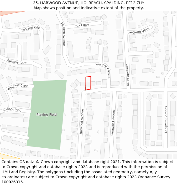 35, HARWOOD AVENUE, HOLBEACH, SPALDING, PE12 7HY: Location map and indicative extent of plot