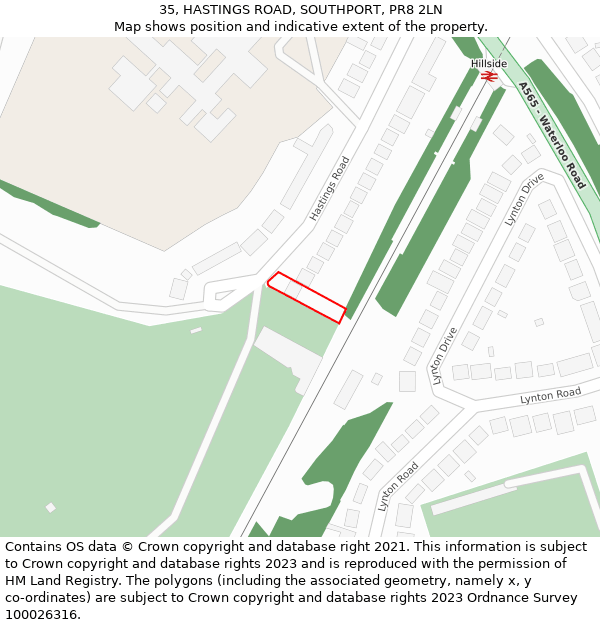 35, HASTINGS ROAD, SOUTHPORT, PR8 2LN: Location map and indicative extent of plot