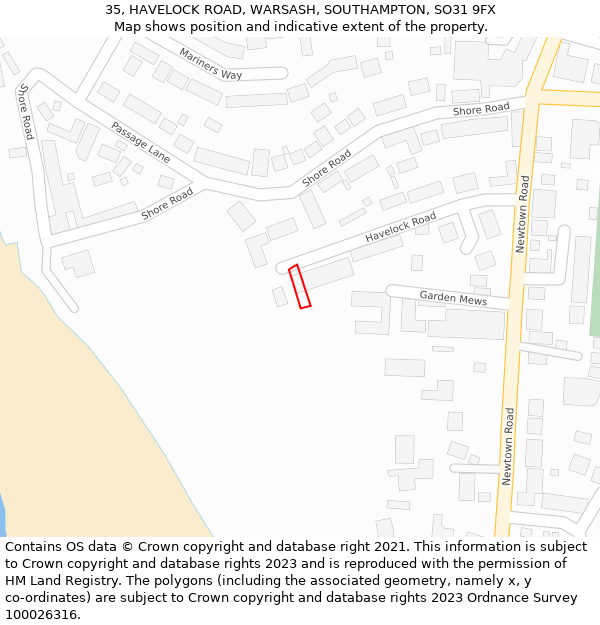 35, HAVELOCK ROAD, WARSASH, SOUTHAMPTON, SO31 9FX: Location map and indicative extent of plot