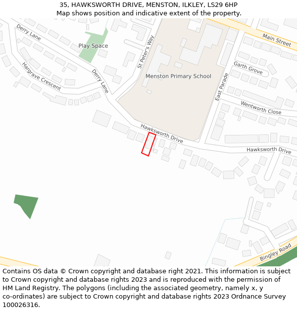 35, HAWKSWORTH DRIVE, MENSTON, ILKLEY, LS29 6HP: Location map and indicative extent of plot