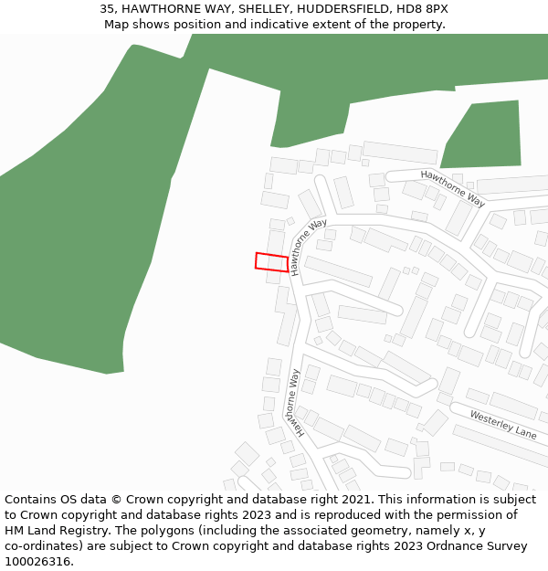 35, HAWTHORNE WAY, SHELLEY, HUDDERSFIELD, HD8 8PX: Location map and indicative extent of plot