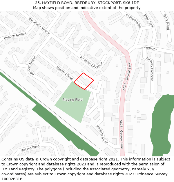 35, HAYFIELD ROAD, BREDBURY, STOCKPORT, SK6 1DE: Location map and indicative extent of plot