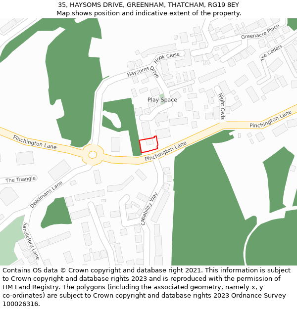 35, HAYSOMS DRIVE, GREENHAM, THATCHAM, RG19 8EY: Location map and indicative extent of plot