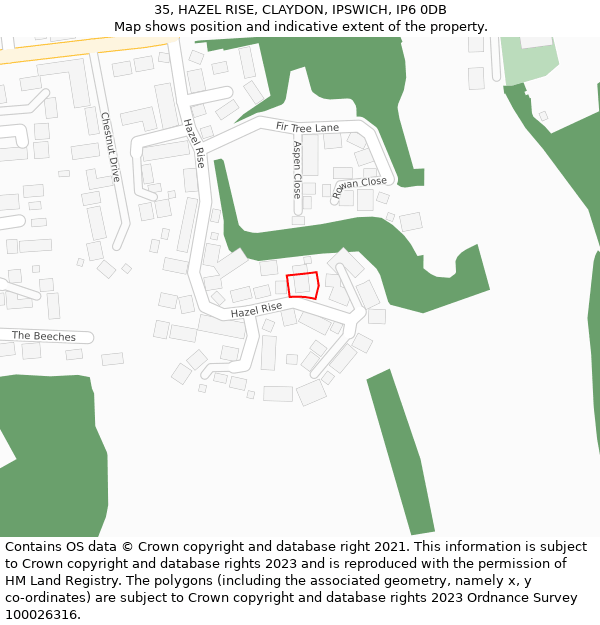 35, HAZEL RISE, CLAYDON, IPSWICH, IP6 0DB: Location map and indicative extent of plot