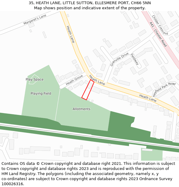 35, HEATH LANE, LITTLE SUTTON, ELLESMERE PORT, CH66 5NN: Location map and indicative extent of plot