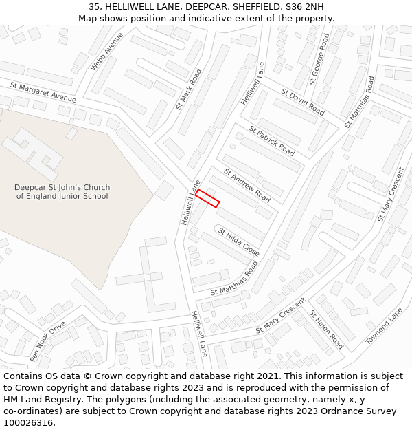 35, HELLIWELL LANE, DEEPCAR, SHEFFIELD, S36 2NH: Location map and indicative extent of plot